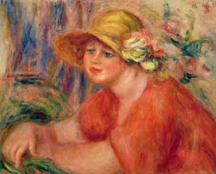 Ritratto di una donna con un cappello decorato con fiori